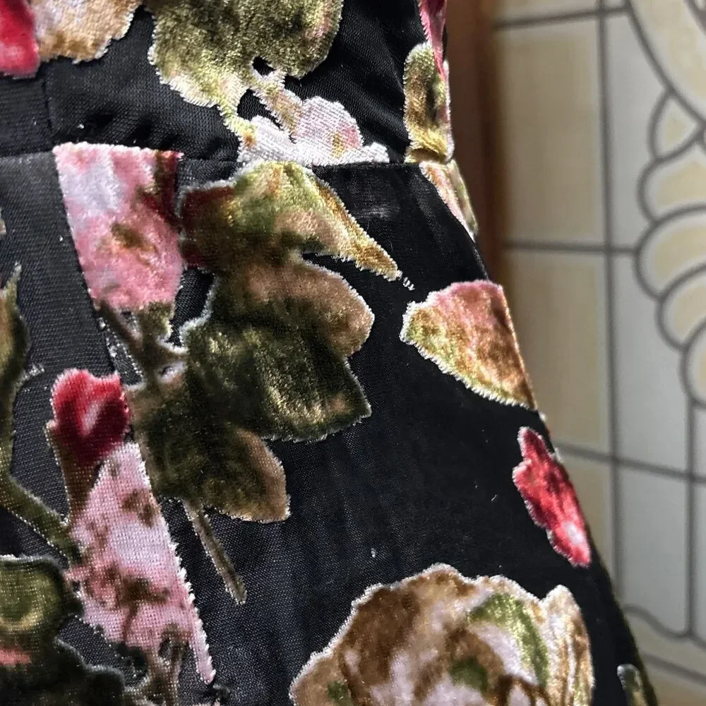 Olia Adjustable Strap Velvet Floral Burnout Whimsigoth Fairy Maxi Dress Size M - Picture 11 of 16